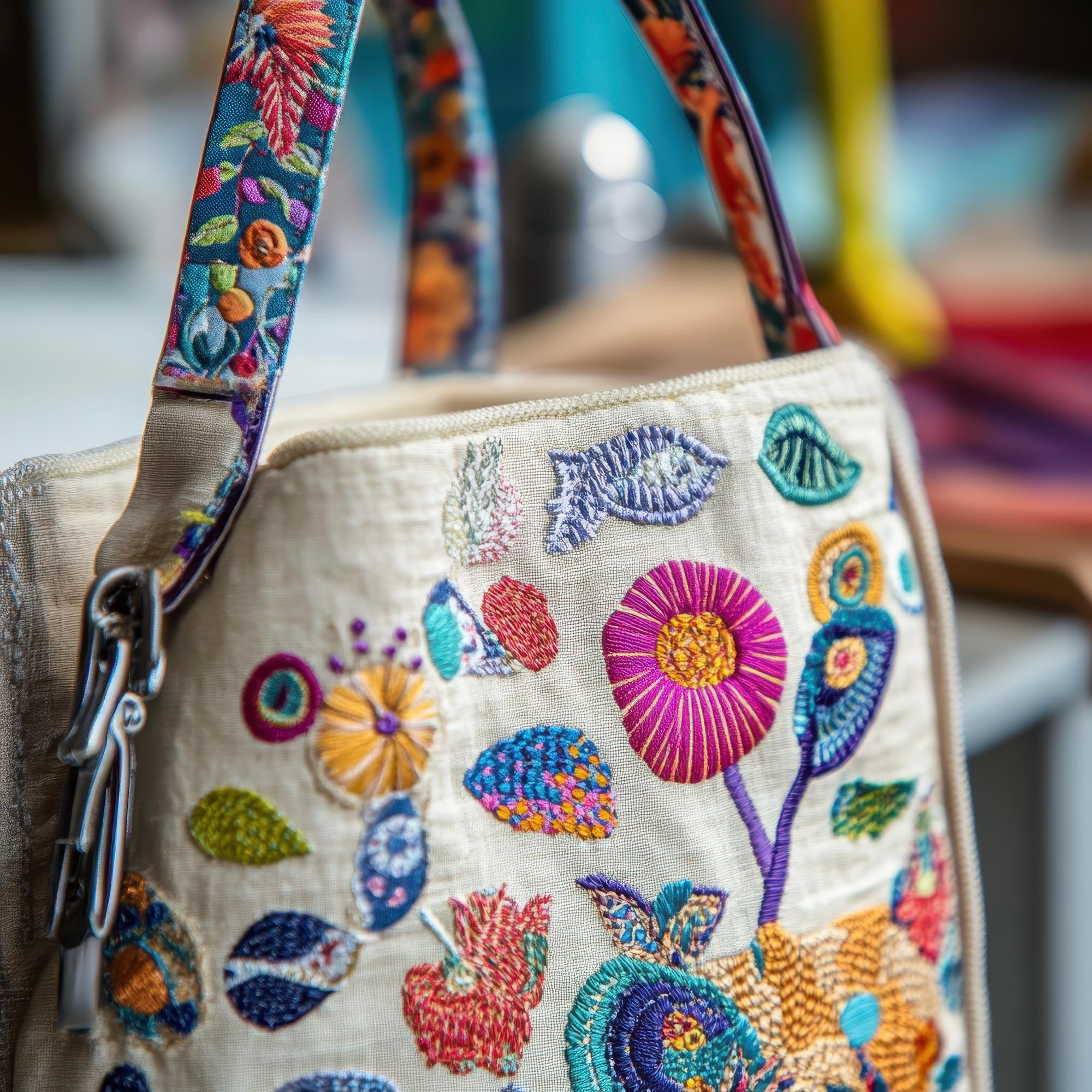 Borsa ricamata a mano con motivi botanici